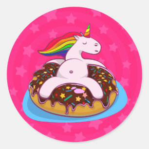 Sticker Rond Donut Unicorn arc-en-ciel