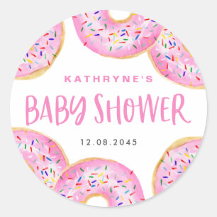 Sticker Rond Donuts Bébé Saupoudrés Rose Aquarelle Baby Sprinkl