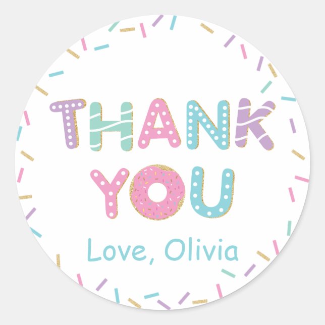 Sticker Rond Donuts Sprinkles Anniversaire Baby Shower Merci  (Devant)