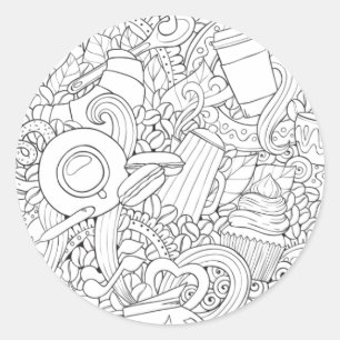 Sticker Rond Doodé Café Et Thé