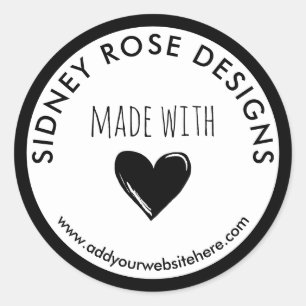 Sticker Rond Doodé Coeur Noir Fabriqué Avec Amour