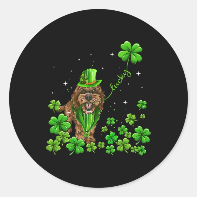 Sticker Rond Doodg Irish Green Shamrock St patrick Clover (Devant)