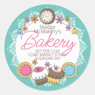Sticker Rond Doodle cookies cupcakes boulangerie boulangerie pe
