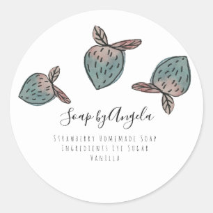 Sticker Rond Doodle de fraise à l'aquarelle Savon rose bleu