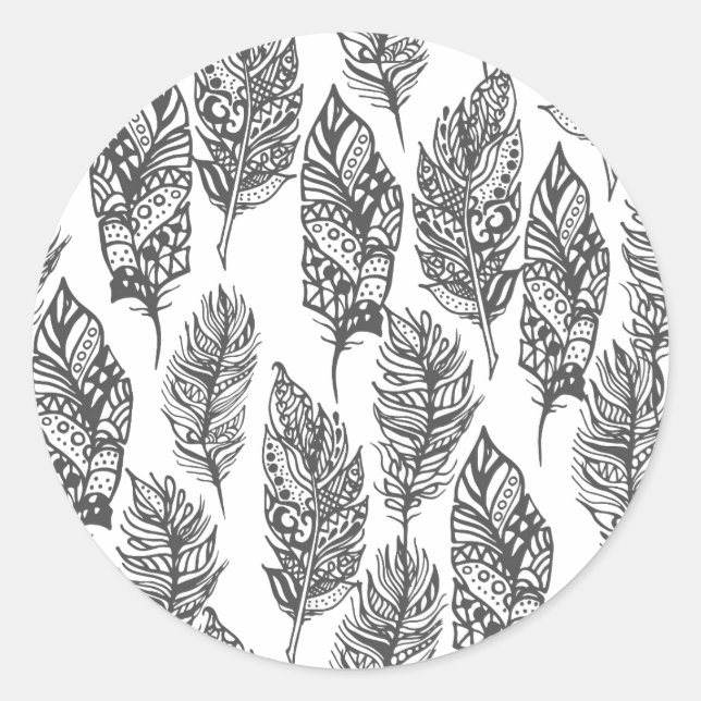 Sticker Rond Doodle de plumes douces (Devant)