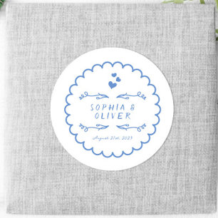 Sticker Rond Doodle d'onde rétro Mariage illustré à la main