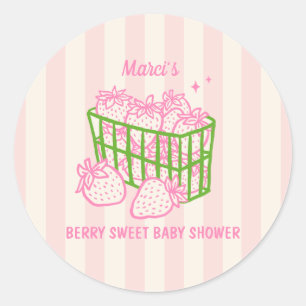 Sticker Rond Doodle Douce Baie Rose Verte Fille Baby Shower
