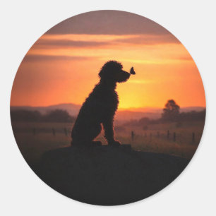 Sticker Rond Doodle et coucher de soleil papillon Mignon Fantai