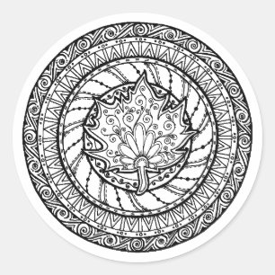 Sticker Rond Doodle Feuille d'érable d'automne