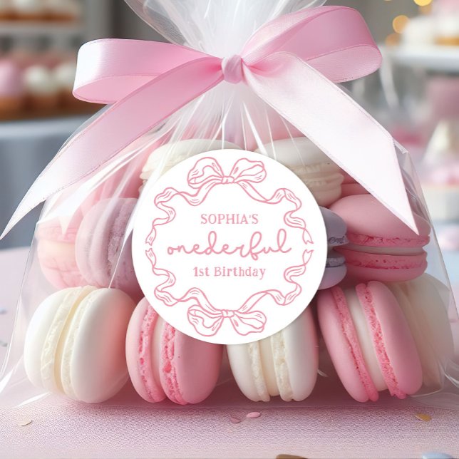 Sticker Rond Doodle Pink Bow Baby Girl 1er anniversaire (Créateur téléchargé)