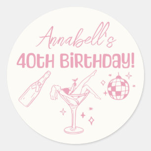 Sticker Rond Doodle rose Disco 40e anniversaire de fête à la ma