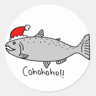 Sticker Rond Doodle Saumon de Noël Cohoho