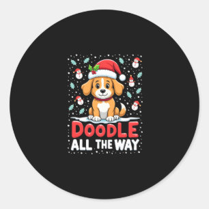 Sticker Rond Doodle tout le chemin drôle Goldendoodle chapeau d