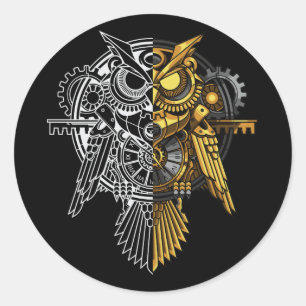 Sticker Rond D'or contre l'illustration blanche de hibou