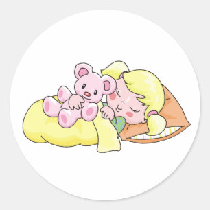 Sticker Rond Dormir la fille avec l'ours en peluche