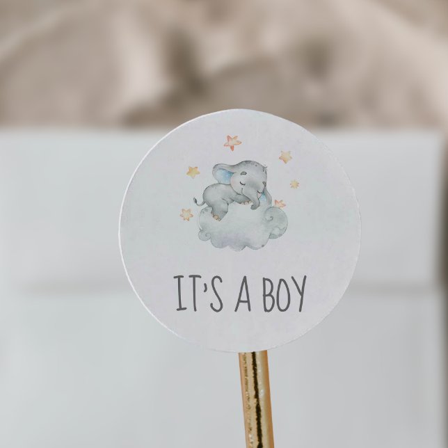 Sticker Rond Dormir petit éléphant C'est un Baby shower garçon (Créateur téléchargé)