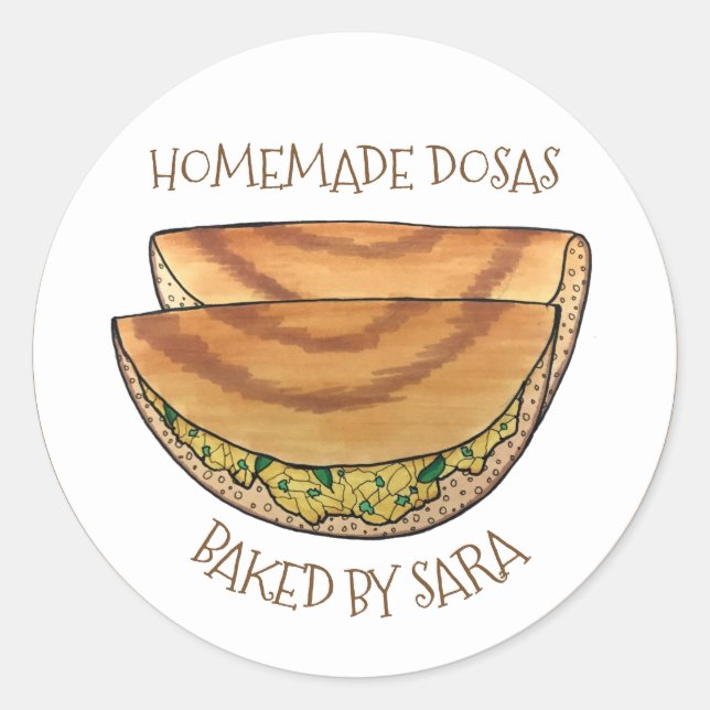 Sticker Rond Dosas Indiennes Masala Dosa Cuisiné Maison (Devant)