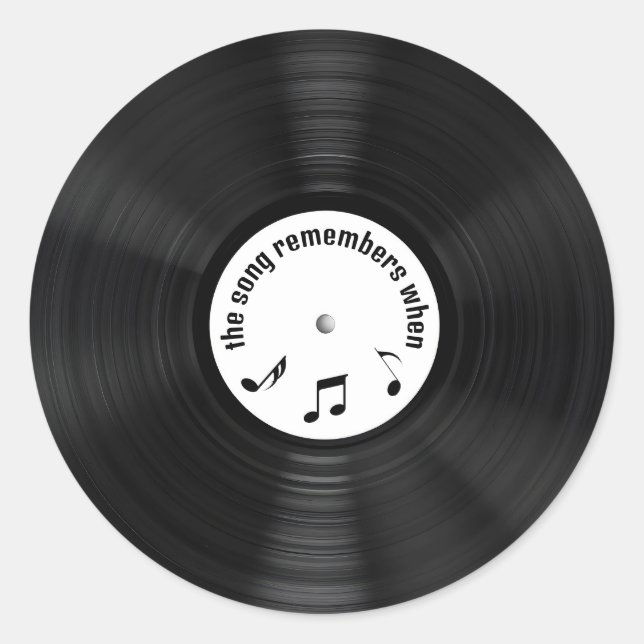 Sticker Rond Dossier Vinyle Noir Avec Titre De Chanson (Devant)