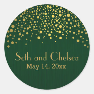 Sticker Rond Dots d'or et vert foncé   Personnaliser