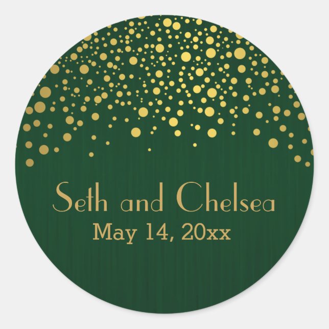 Sticker Rond Dots d'or et vert foncé | Personnaliser (Devant)