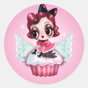 Sticker Rond Dottie roule un Cupcake volant !