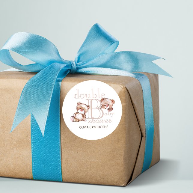 Sticker Rond Double Baby shower Cute Ours Moderne Double (Créateur téléchargé)