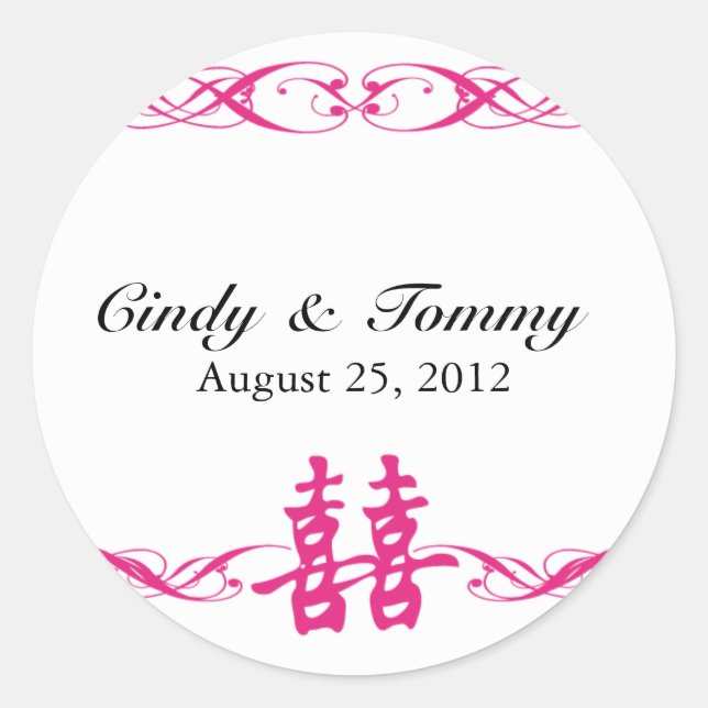 Sticker Rond Double bonheur avec des roses indien (Devant)