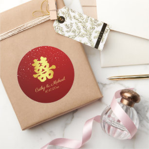 Sticker Rond Double bonheur flocon de neige de mariage chinois