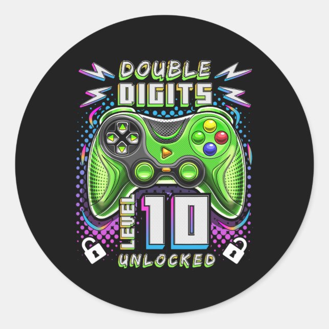 Sticker Rond Double chiffres Niveau 10 Déverrouillé Jeu vidéo 1 (Devant)