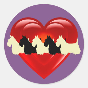 Sticker Rond Double coeur noir/blanc de Terrier écossais