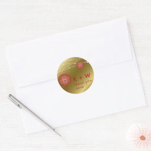 Sticker Rond Double Happiness Lanternes Mariage chinois Faveur