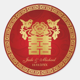 Sticker Rond Double mariage de bonheur d'inséparables chinois