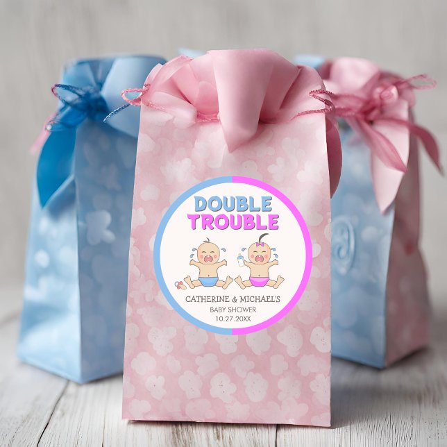 Sticker Rond Double Trouble Twin Boy & Girl Baby shower (Créateur téléchargé)