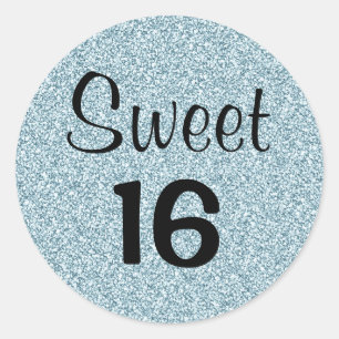 Sticker Rond Douce 16 Seize Noir Bleu Argent Paillettes Étincel