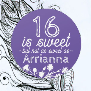 Sticker Rond Douce 16 Violet, Fleurs Blanches