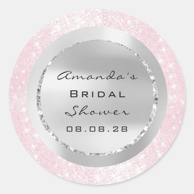 Sticker Rond Douce 16ème Fête de Mariage Rose Paillettes Gris (Devant)