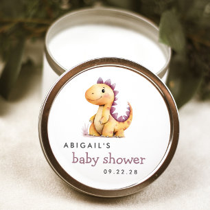 Sticker Rond Douce Aquarelle Orange Violet Dinosaure Baby Showe