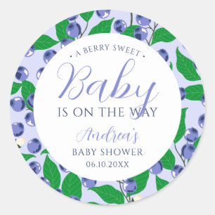 Sticker Rond Douce Baby Shower Bleu Myrtille