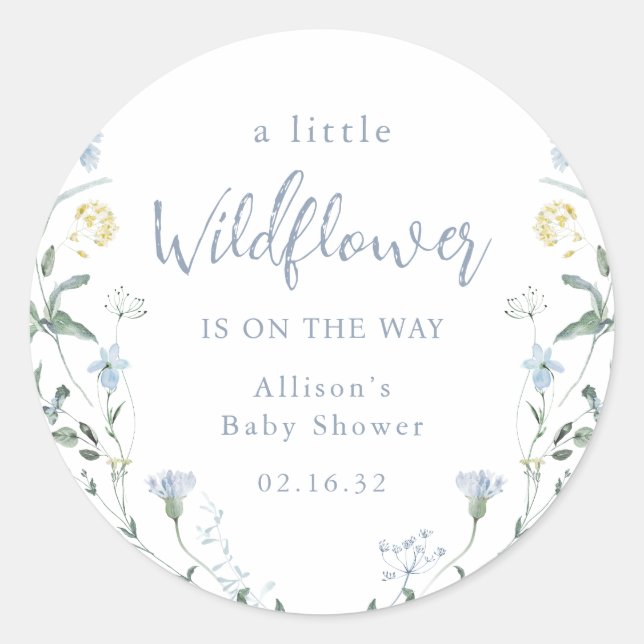 Sticker Rond Douce Baby Shower Bohème Campagnard Fleur Sauvage  (Devant)