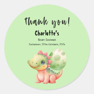 Sticker Rond Douce Baby Shower de bébé dinosaure à l'aquarelle