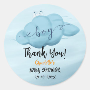 Sticker Rond Douce Baby Shower Garçon Nuage Aquarelle