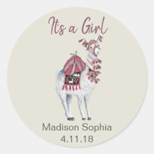 Sticker Rond Douce baby shower lama de style beige
