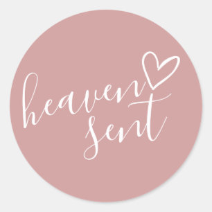 Sticker Rond Douce Baby Shower Rose Poussiéreuse Ciel Envoyé