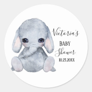 Sticker Rond Douce éléphant personnalisé aquarelle Baby Shower
