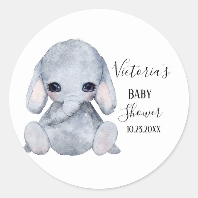 Sticker Rond Douce Fête de Bébé à l'aquarelle Éléphant Personna (Devant)