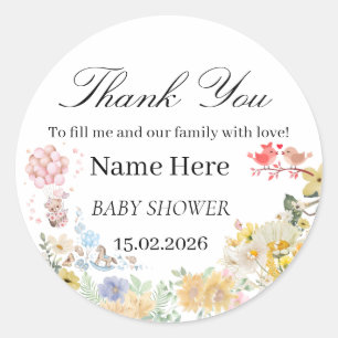 Sticker Rond Douce Fête de Bébé Oiseaux d'Amour Teddy