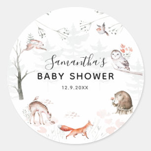 Sticker Rond Douce Fête de Bébé sur les Animaux de la Forêt et 