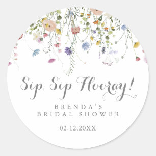 Sticker Rond Douce Fête de Mariage Colorée Sip Sip Hourra