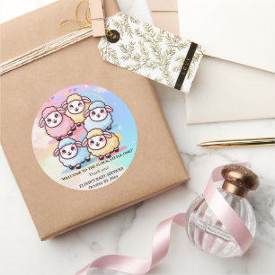 Sticker Rond Douce Fête de Naissance d'Agneau Mignon Kawaii
