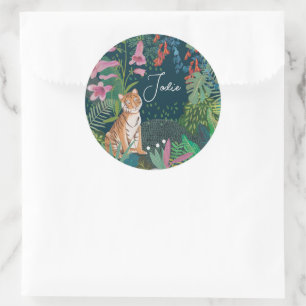 Sticker Rond Douce Fête de Naissance de Bébé Tigre Mignon